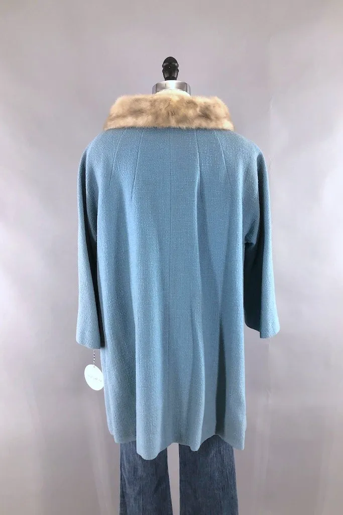 Vintage Powder Blue Coat with Grey Mink Fur Collar