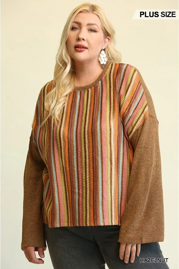 Vivid Stripes Knit Loose Top Voluptuous ( ) Plus Size- 3 colors - Ships from The US