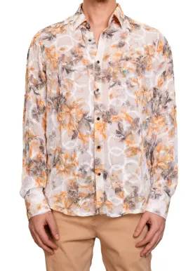 White Brown Ruffled Lace Shirt