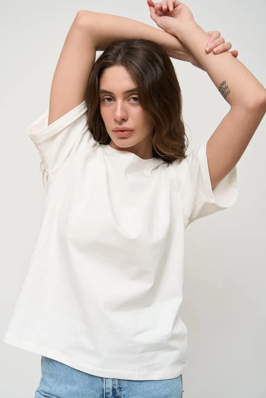 White Oversized Roll Up Sleeve T-Shirt