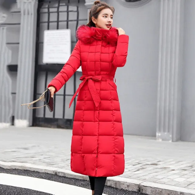 Women Winter Jacket Cotton Padded Warm Thicken Long Coat