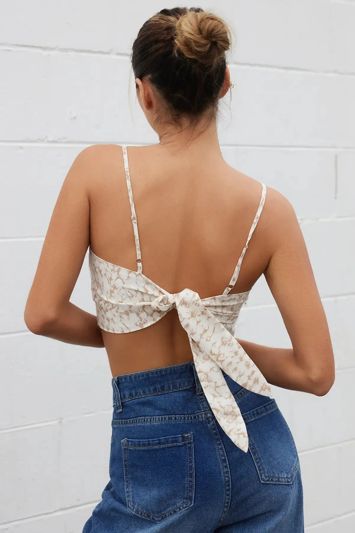 Women's Floral Backless Knot Back Cami Top