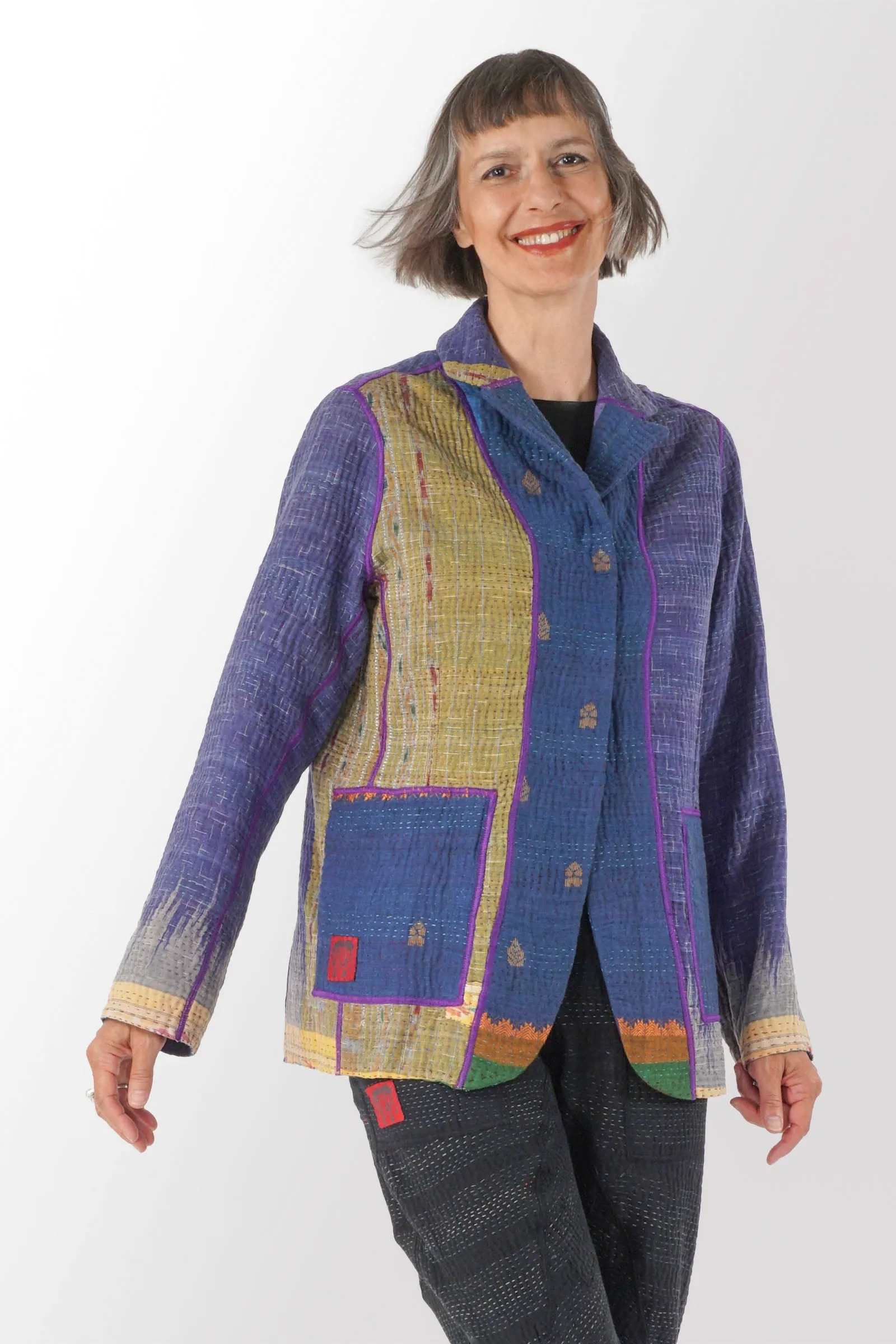 WOVEN VINTAGE COTTON KANTHA BASIC JACKET - fw4052-0001m -