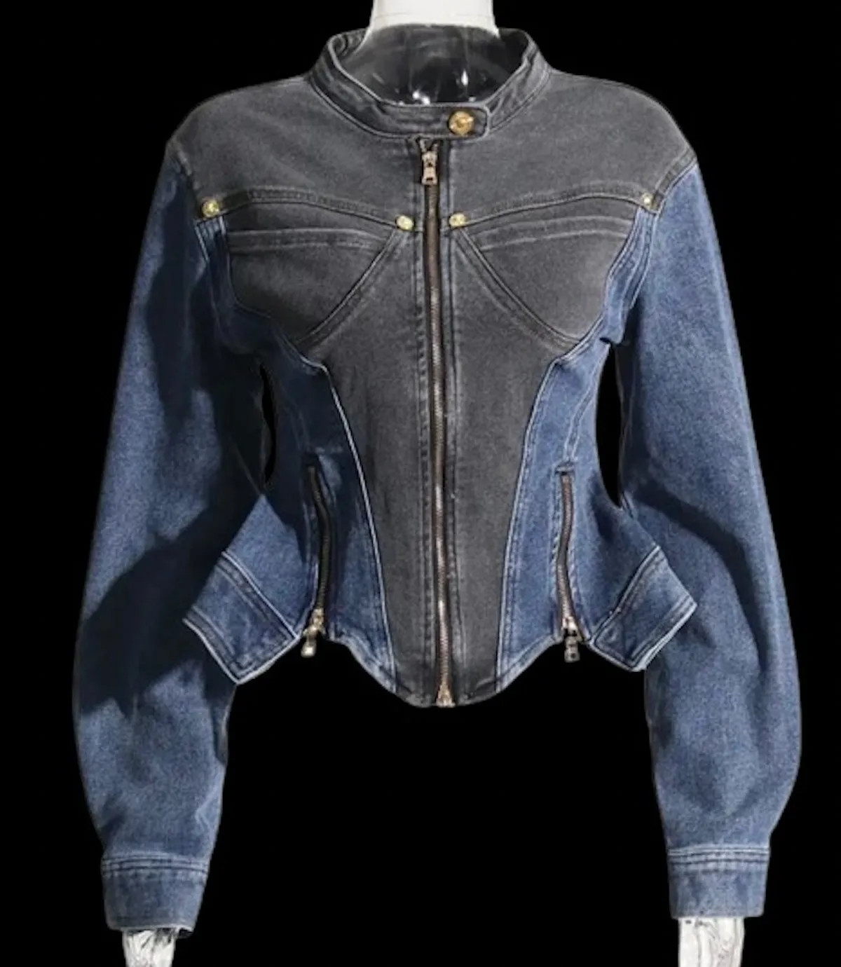 Zip Front Peplum Denim Jacket